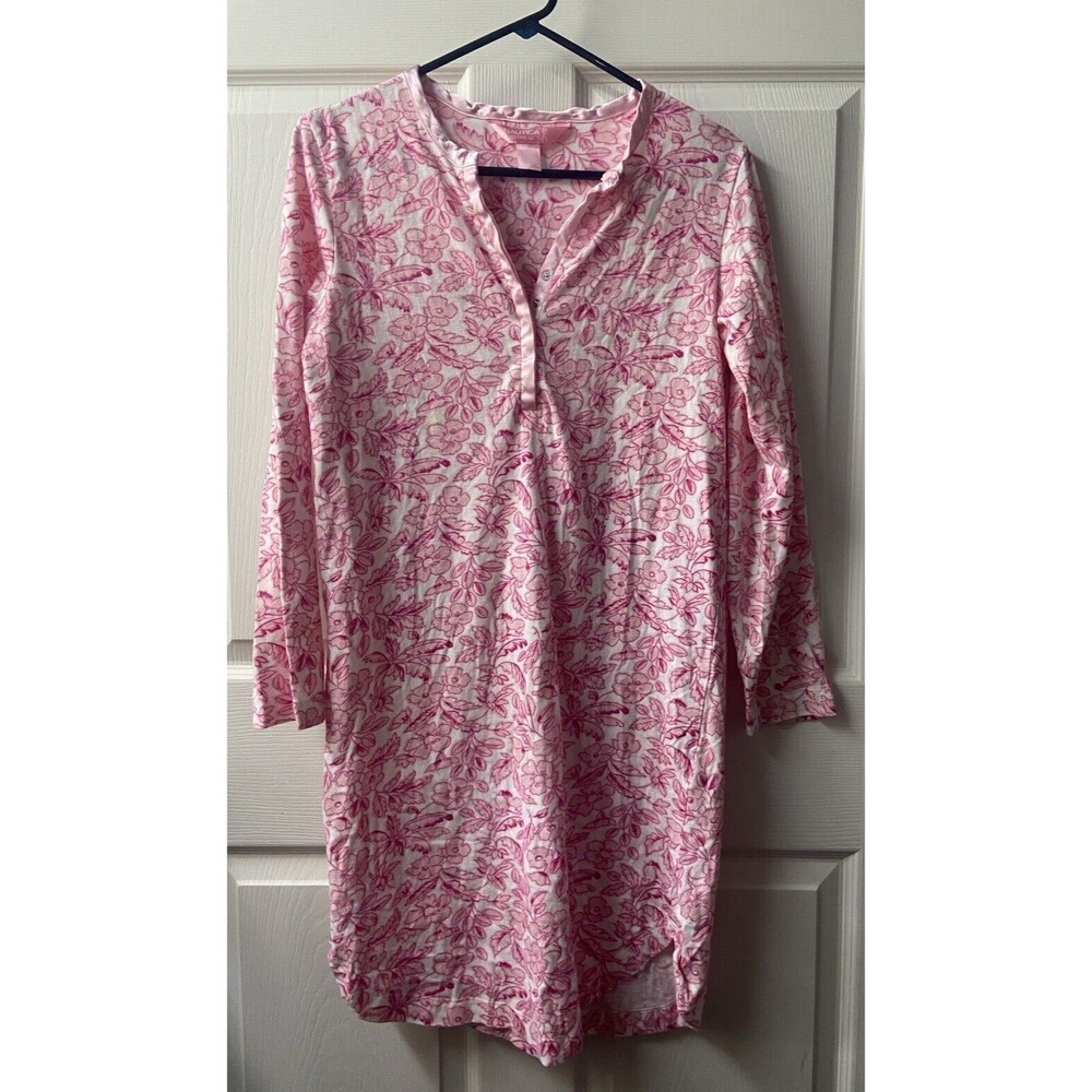 Nautica Sleepware Flannel Pajamas Womens Small Pink Sleep Shirt Snap Front Cozy